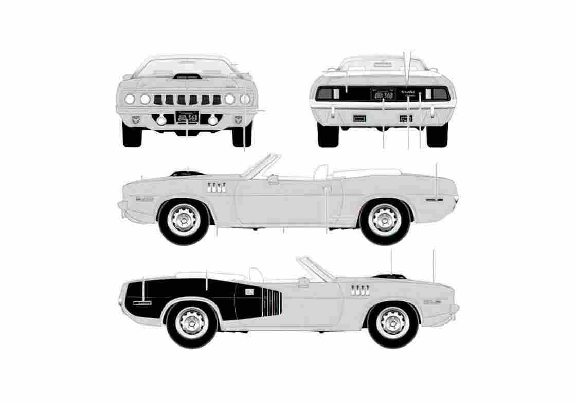 Blueprint Plymouth Hemi Cuda Cabriolet 1971 A4 Photo Print
