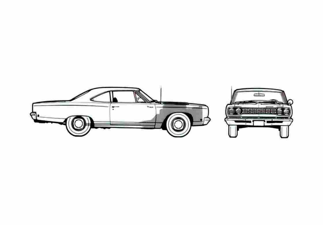 Blueprint Plymouth Road Runner Hemi Coupe 1968 A4 Photo Print