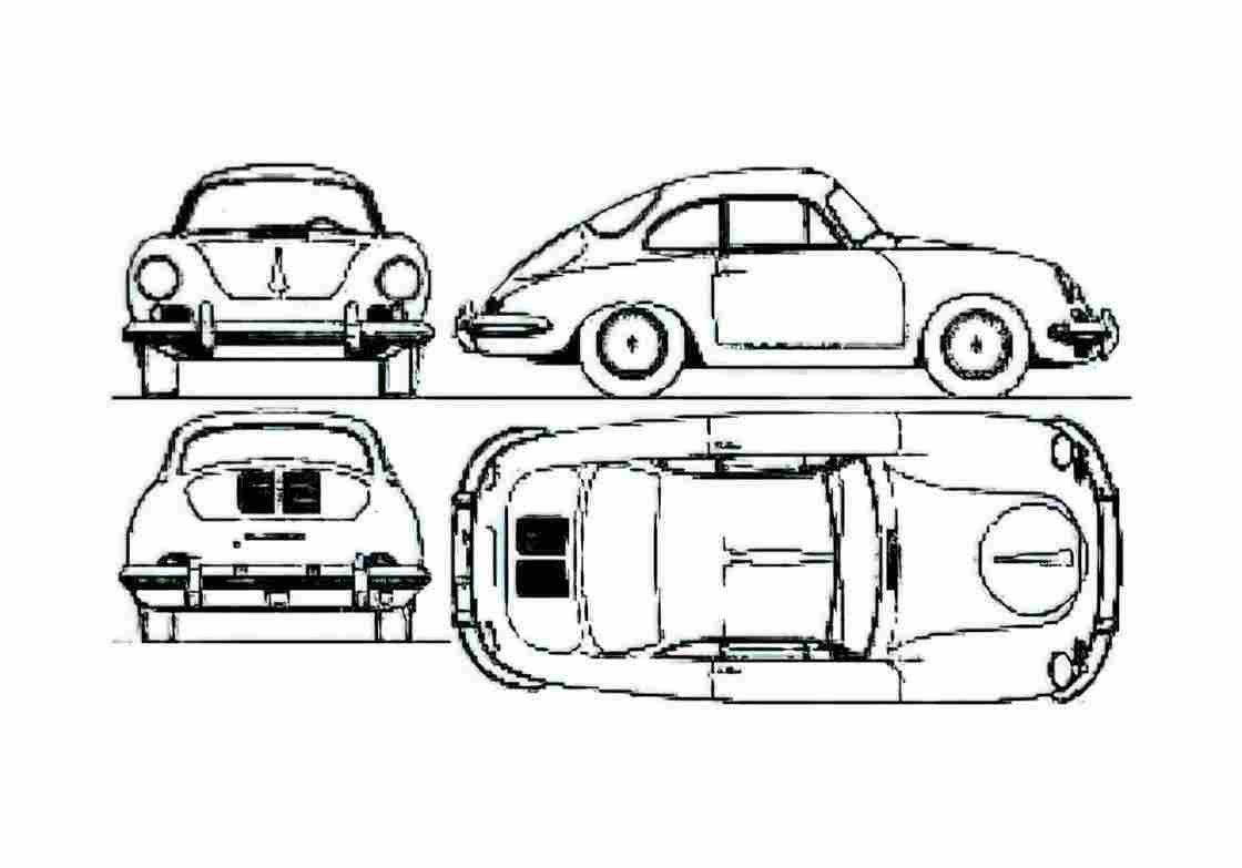 Blueprint Porsche 356 B Coupe 1948 A4 Photo Print
