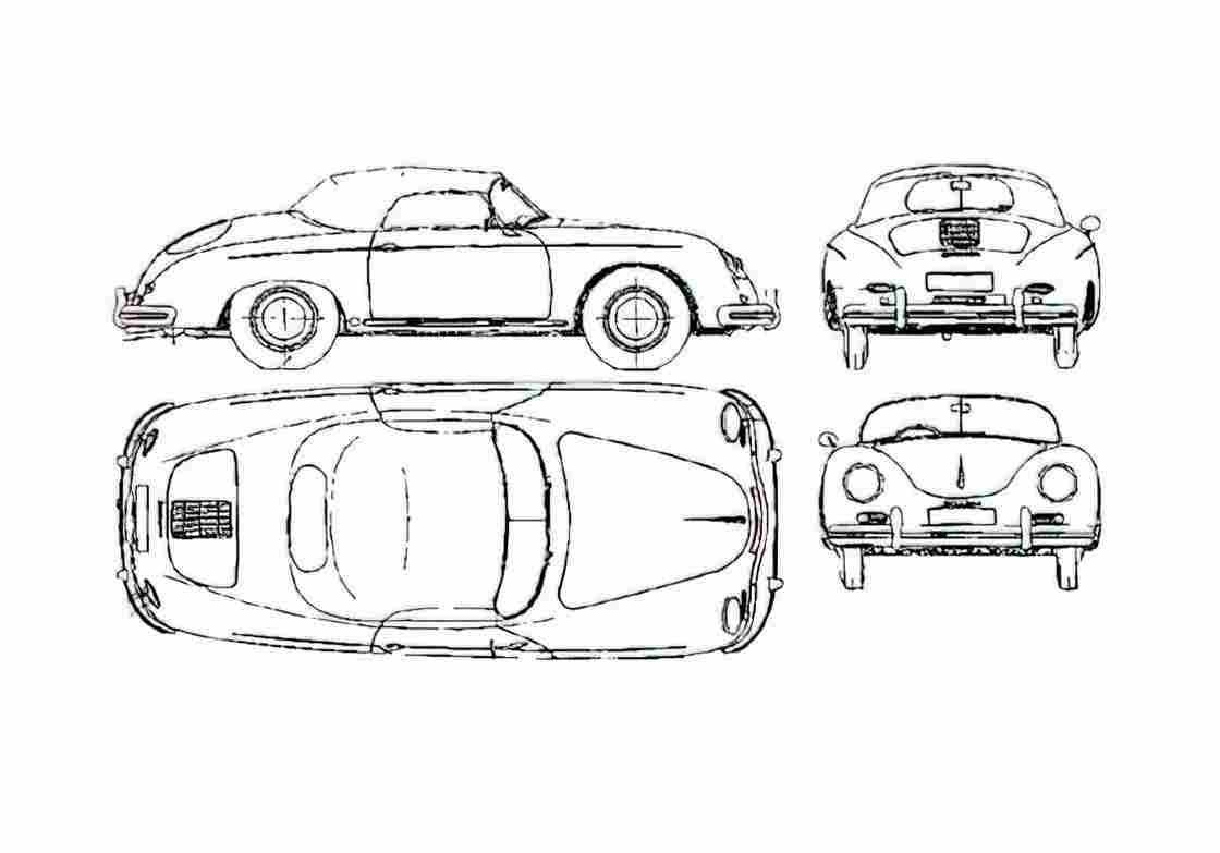 Blueprint Porsche 356 Speedster Roadster 1955 A4 Photo Print