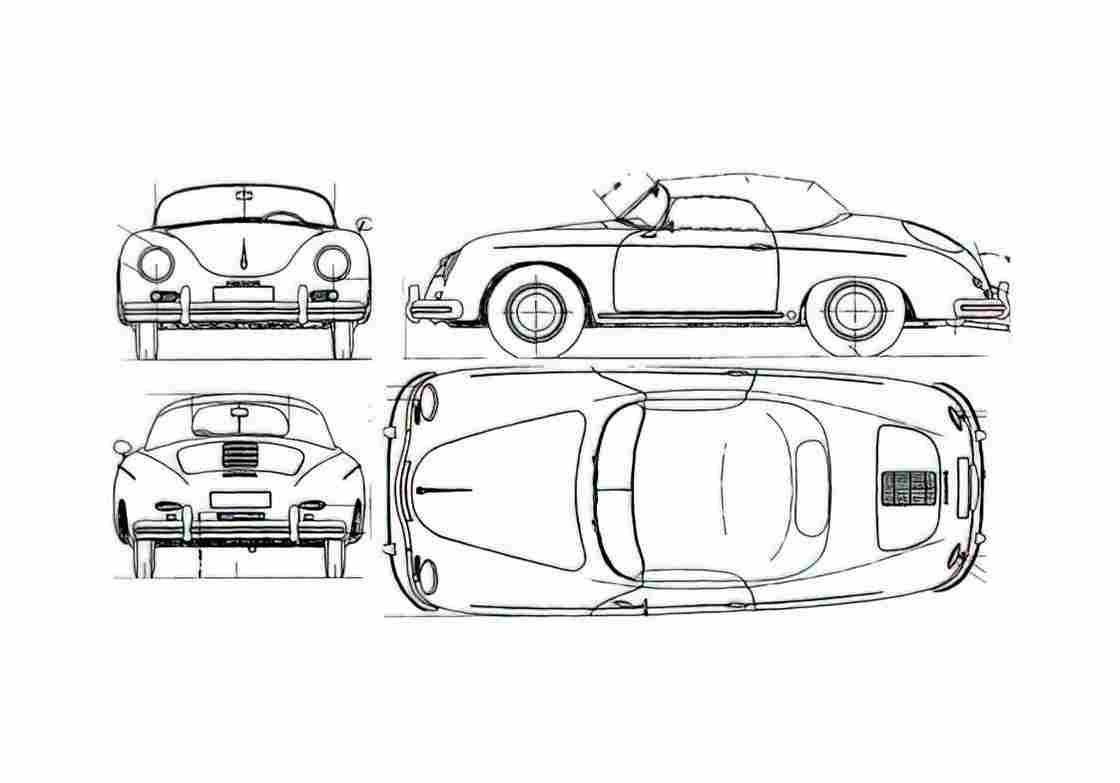 Blueprint Porsche 356 Speedster Roadster 1958 A4 Photo Print