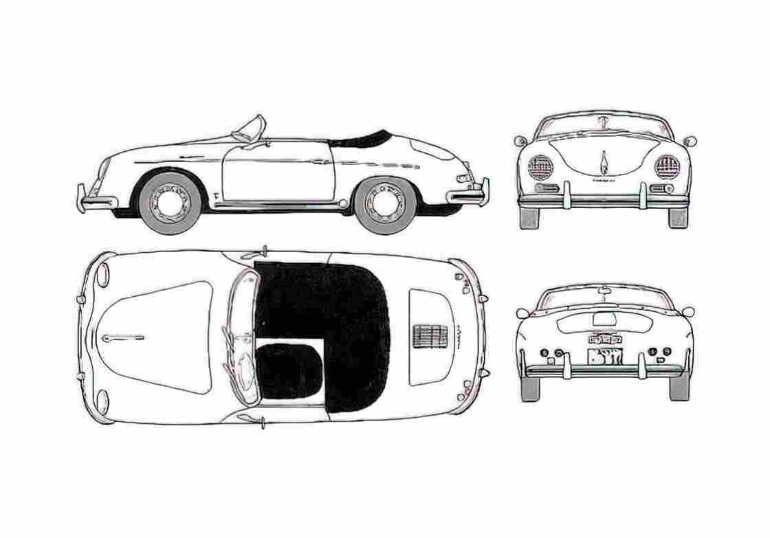 Blueprint Porsche 356A 1500GS Carrera Speedster Cabriolet 1956 A4 Photo Print