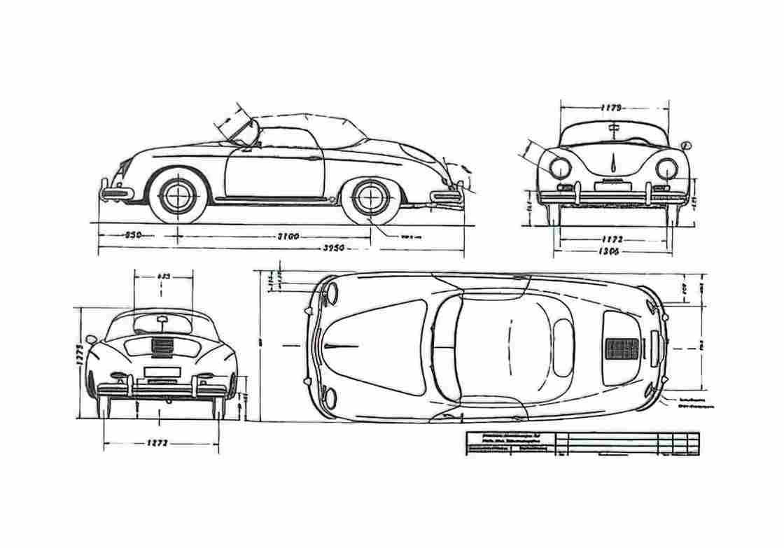 Blueprint Porsche 356A Speedster Super 90 Roadster 1952 A4 Photo Print