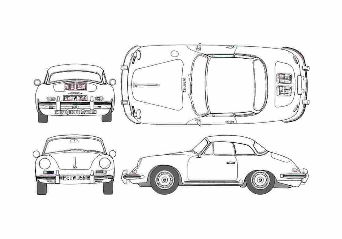 Blueprint Porsche 356B Coupe 1960 A4 Photo Print