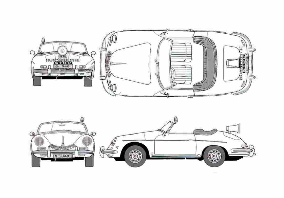 Blueprint Porsche 356B Netherlands Police Cabriolet 1962 A4 Photo Print