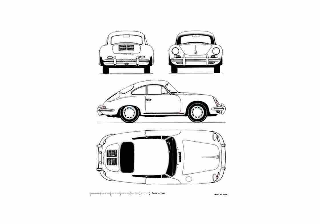 Blueprint Porsche 356C Coupe 1964 A4 Photo Print