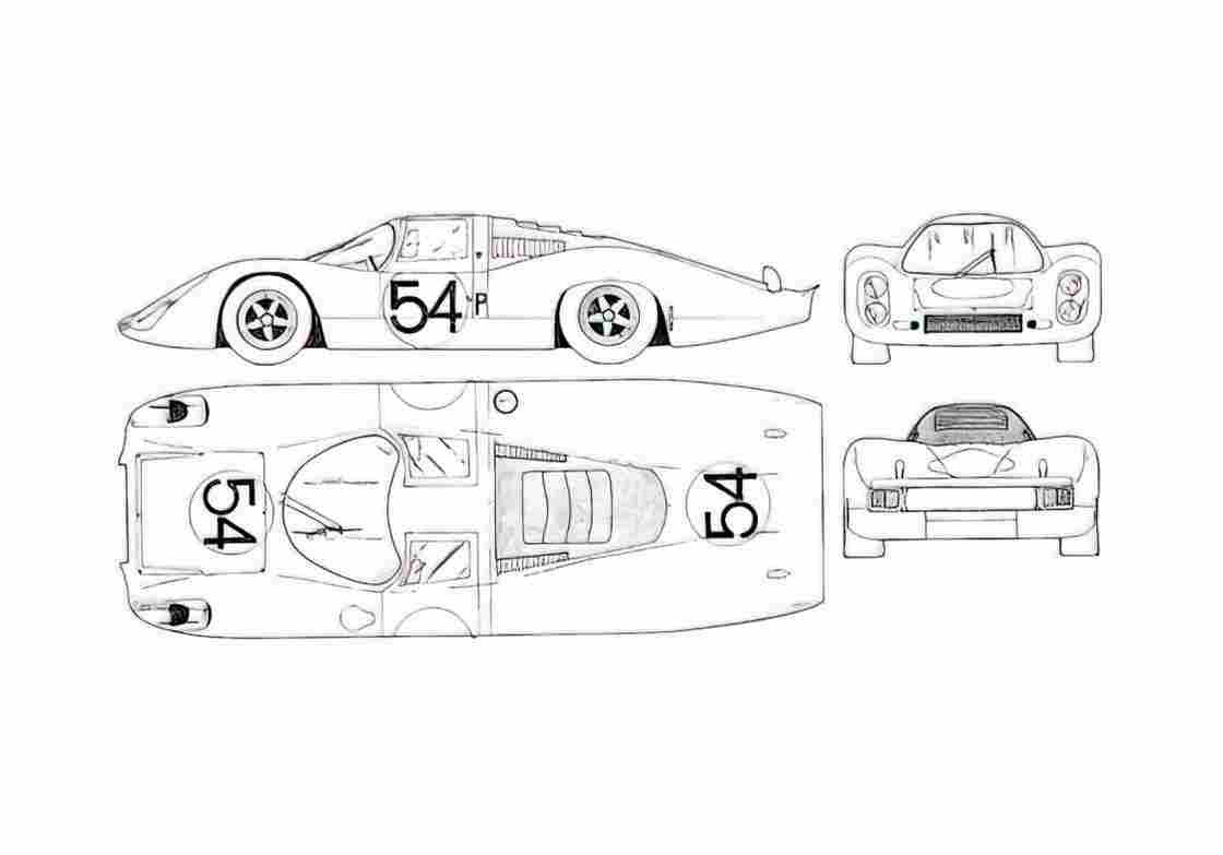 Blueprint Porsche 907 Langheck Coupe 1967 A4 Photo Print