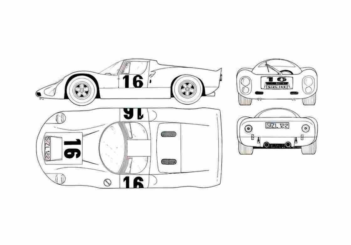 Blueprint Porsche 910 Spyder Coupe 1968 A4 Photo Print