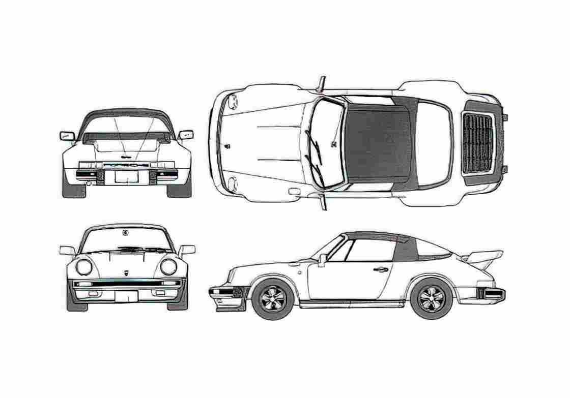 Blueprint Porsche 911 930) Turbo 3.3 Cabriolet 1989 A4 Photo Print