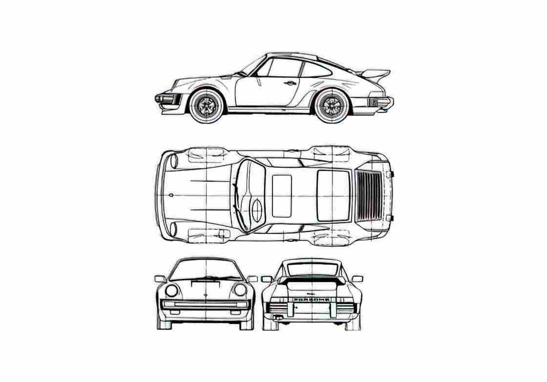 Blueprint Porsche 911 930) Turbo 3.3 Coupe 1977 A4 Photo Print