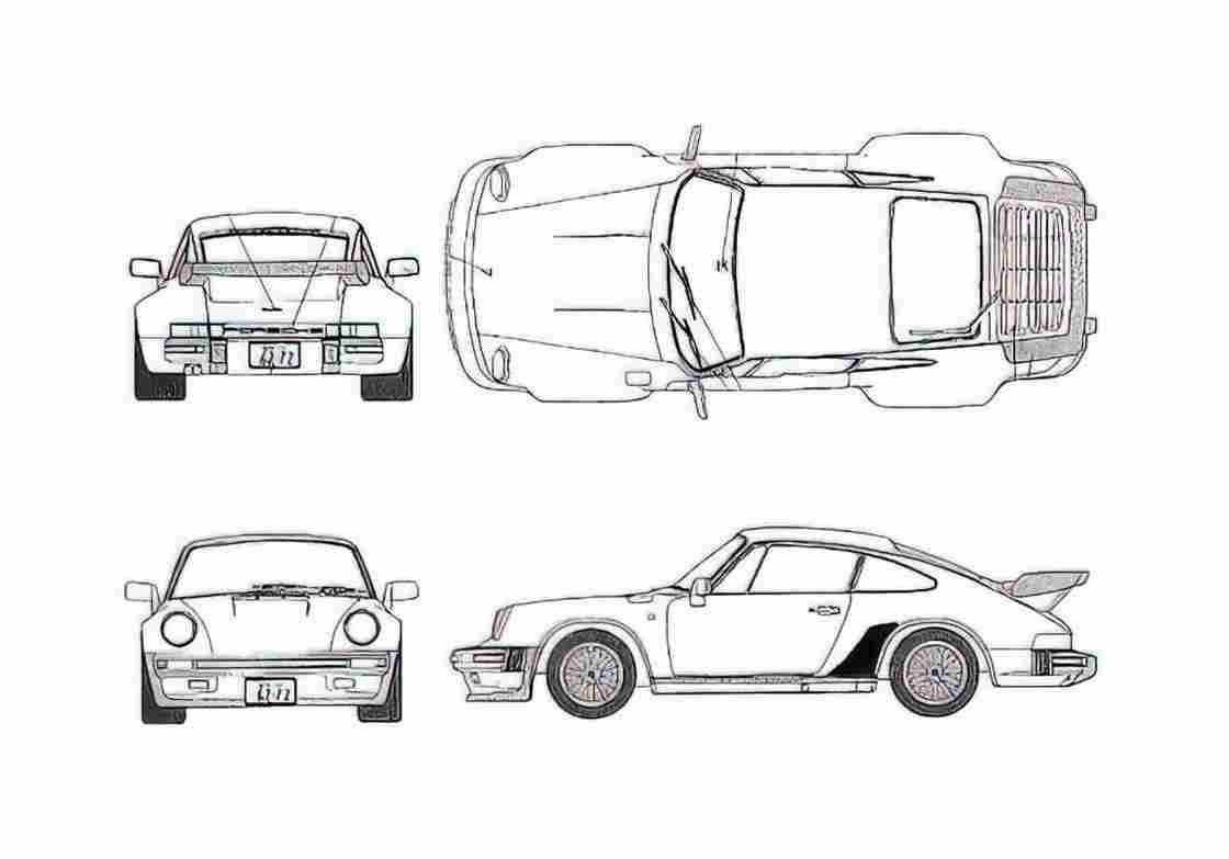 Blueprint Porsche 911 930) Turbo 3.3 Coupe 1989 A4 Photo Print