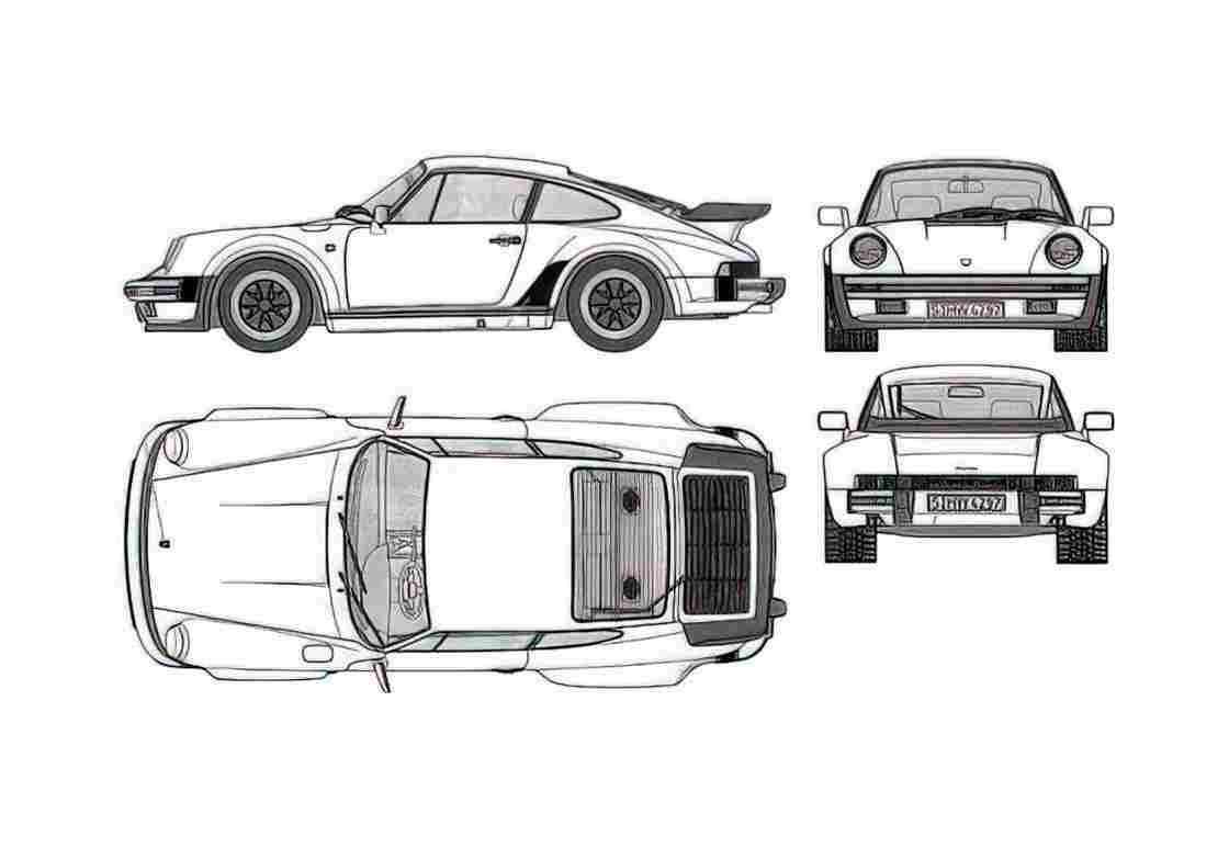 Blueprint Porsche 911 930) Turbo Coupe 1975 A4 Photo Print