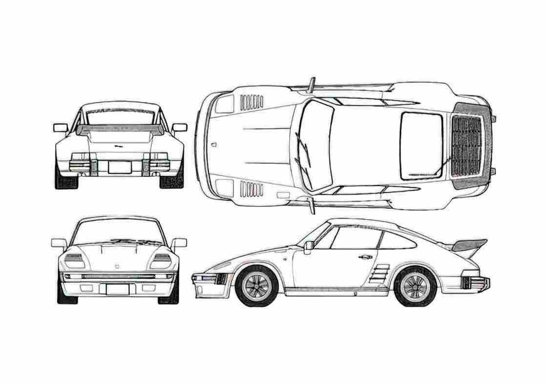 Blueprint Porsche 911 930) Turbo Slantnose Coupe 1982 A4 Photo Print