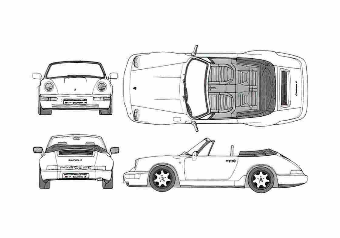 Blueprint Porsche 911 964 Carrera 2 Cabriolet 1990 A4 Photo Print