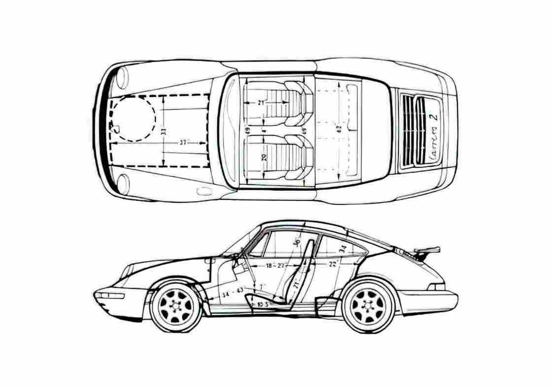 Blueprint Porsche 911 964) Carrera 4 Coupe 1989 A4 Photo Print
