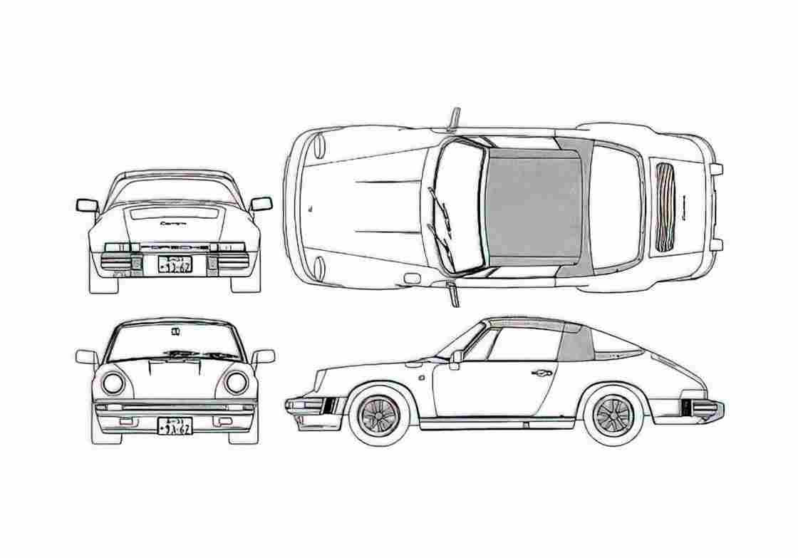 Blueprint Porsche 911 964) Carrera Cabriolet 1989 A4 Photo Print