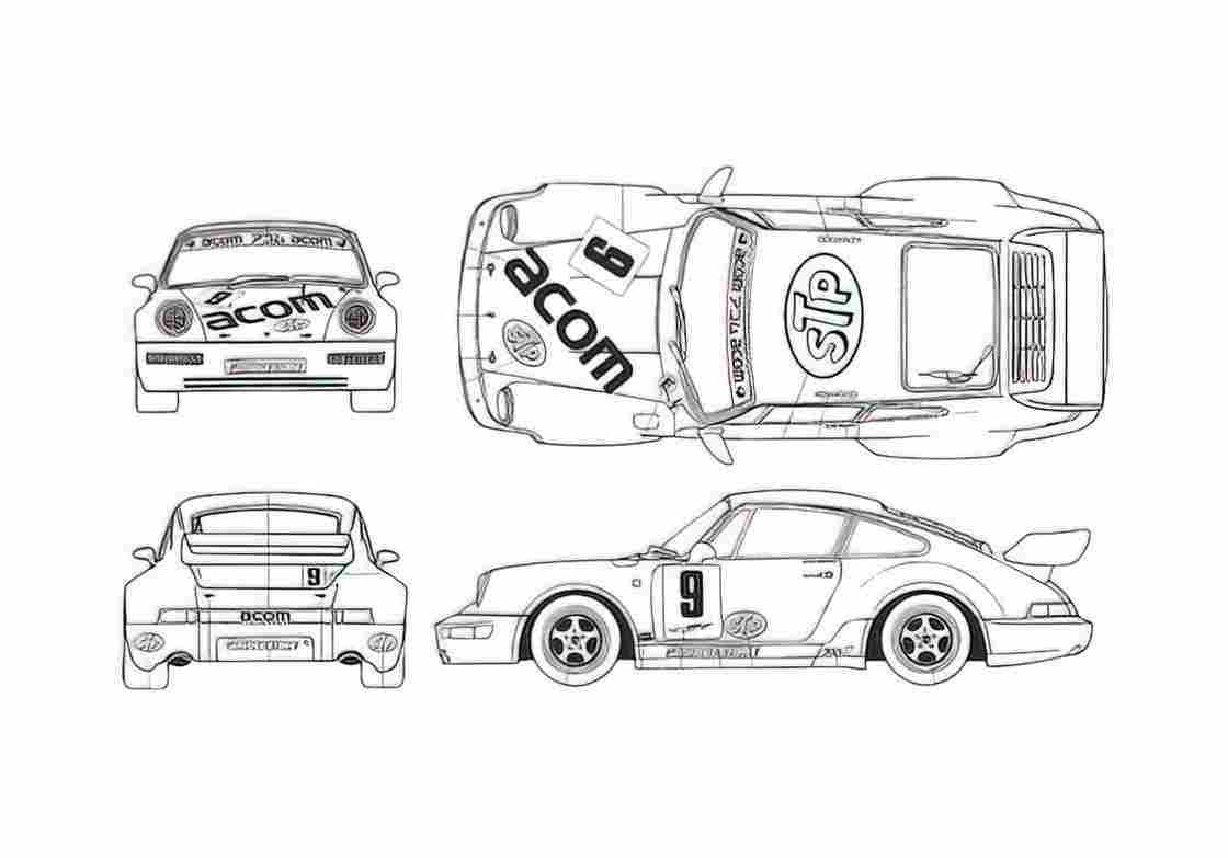 Blueprint Porsche 911 964) Carrera RSR Acom Racing Coupe 1992 A4 Photo Print