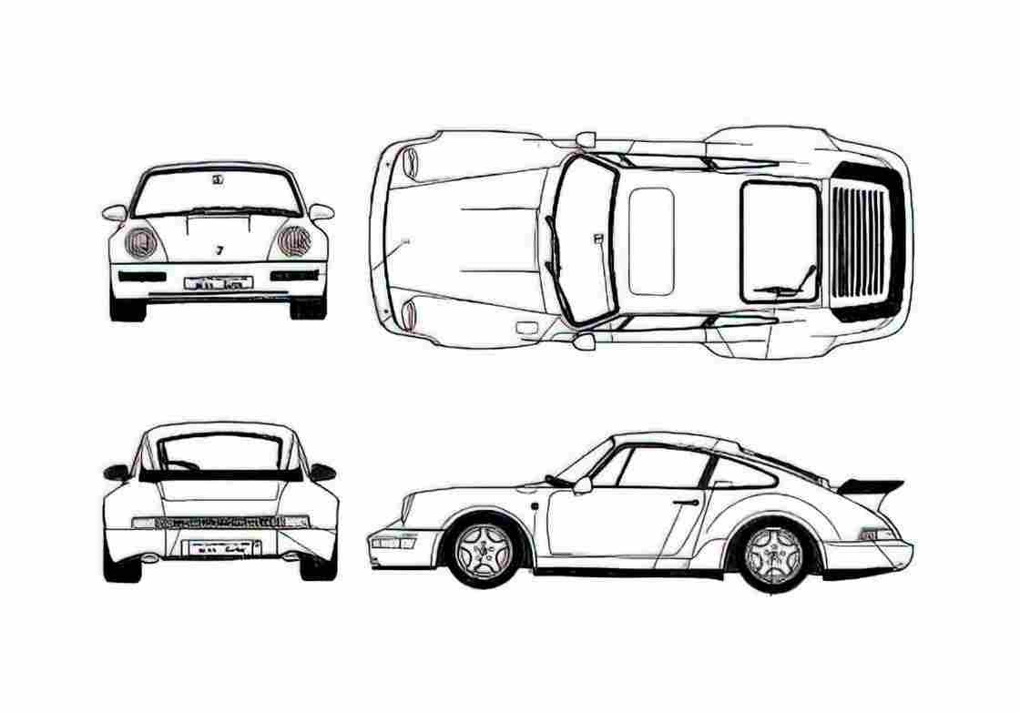 Blueprint Porsche 911 964) Turbo 3.6 Coupe 1991 A4 Photo Print