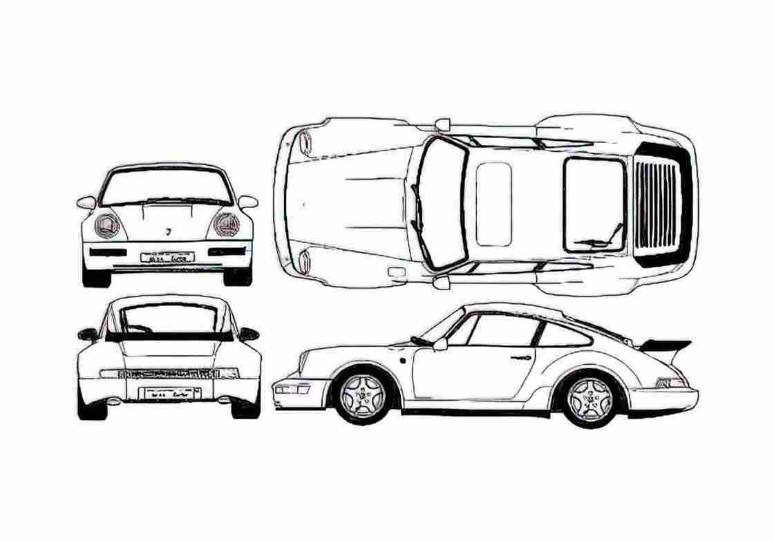 Blueprint Porsche 911 964) Turbo Coupe 1991 A4 Photo Print