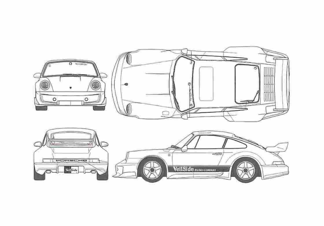 Blueprint Porsche 911 964) Turbo Veilside Coupe 1993 A4 Photo Print