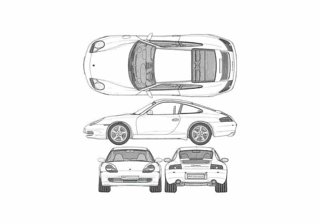 Blueprint Porsche 911 996) Carrera 4 Coupe 1999 A4 Photo Print