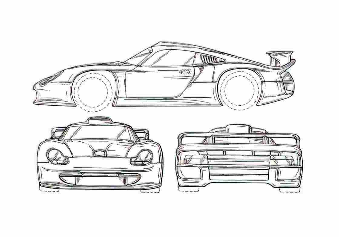 Blueprint Porsche 911 996) GT1 EVO2 Coupe 1997 A4 Photo Print