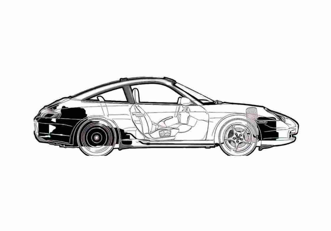 Blueprint Porsche 911 996) Targa Targa 2003 A4 Photo Print