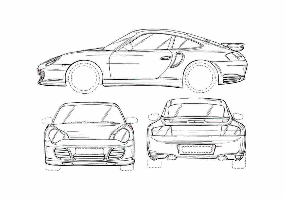 Blueprint Porsche 911 996) Turbo Coupe 2000 A4 Photo Print