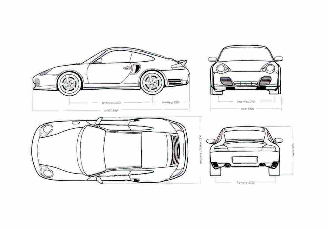 Blueprint Porsche 911 996) Turbo Coupe 2002 A4 Photo Print