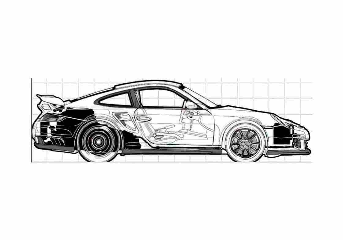 Blueprint Porsche 911 997) GT2 Coupe 2008 A4 Photo Print