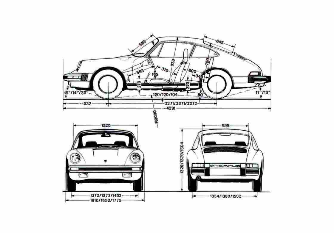 Blueprint Porsche 911 G 2.7 Coupe 1976 A4 Photo Print