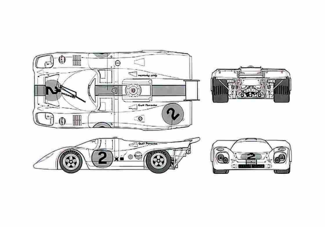 Blueprint Porsche 917K Daytona Coupe 1971 A4 Photo Print