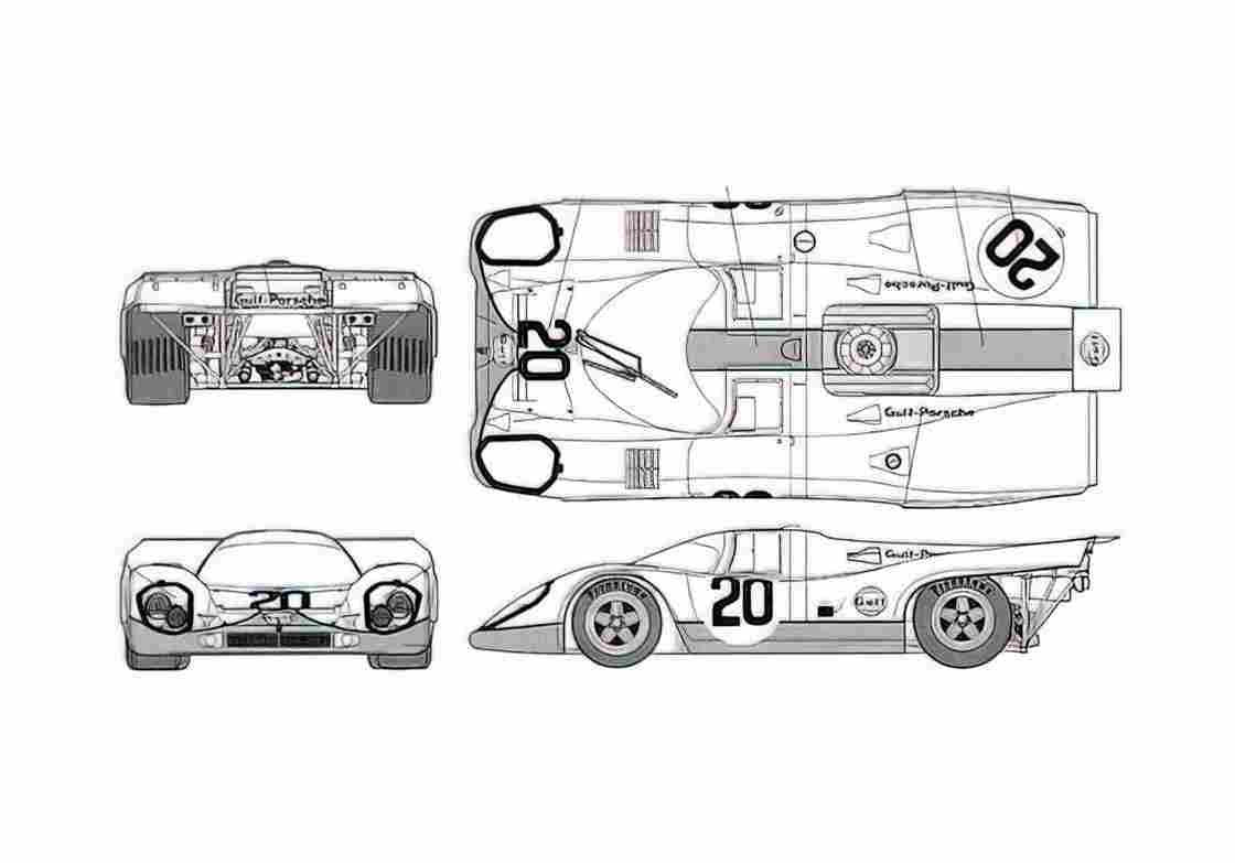 Blueprint Porsche 917K Le Mans Coupe 1970 A4 Photo Print