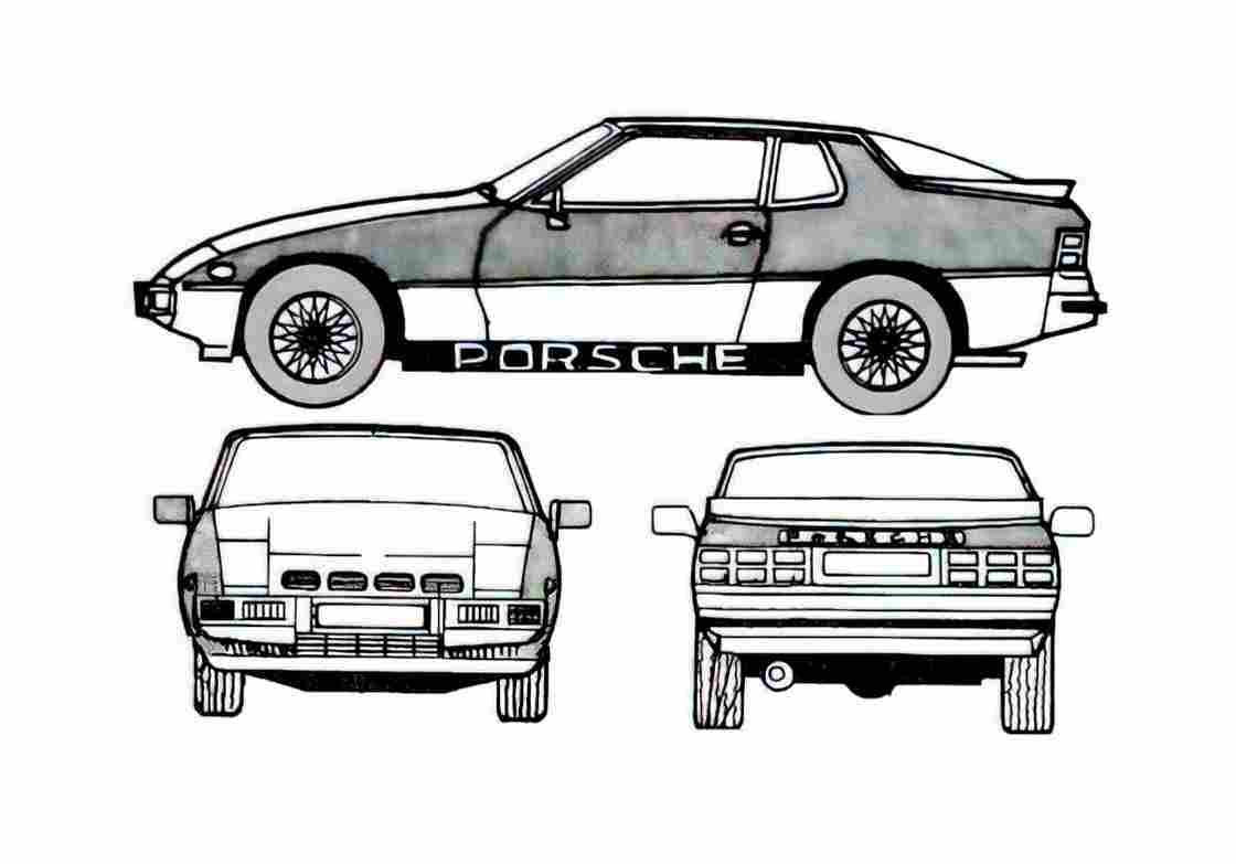 Blueprint Porsche 924 Turbo Coupe 1978 A4 Photo Print