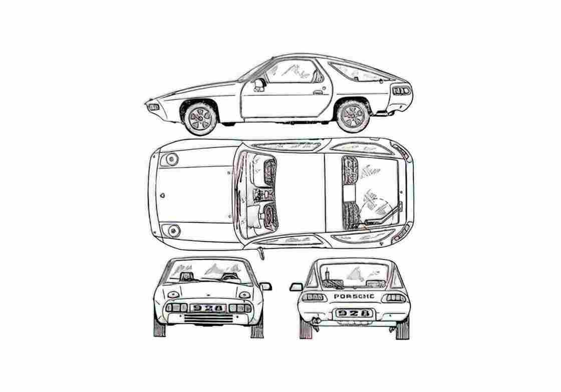 Blueprint Porsche 928 Coupe 1978 A4 Photo Print