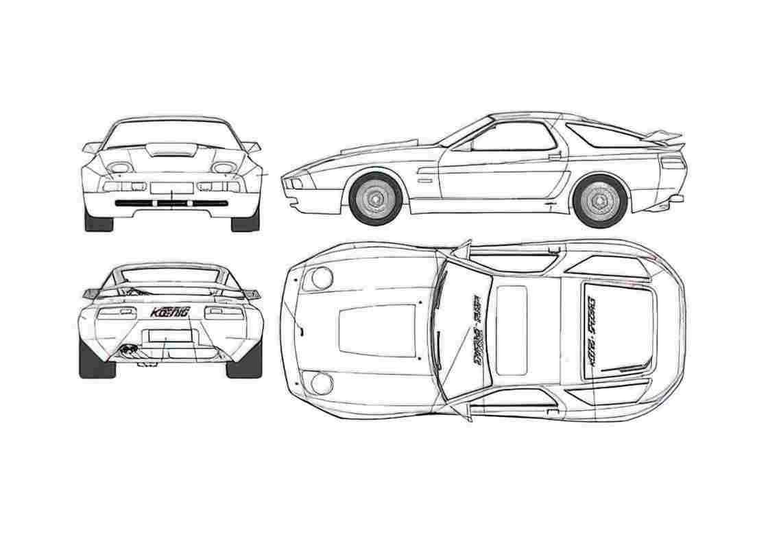 Blueprint Porsche 928 S4 Koenig Specials Coupe 1987 A4 Photo Print