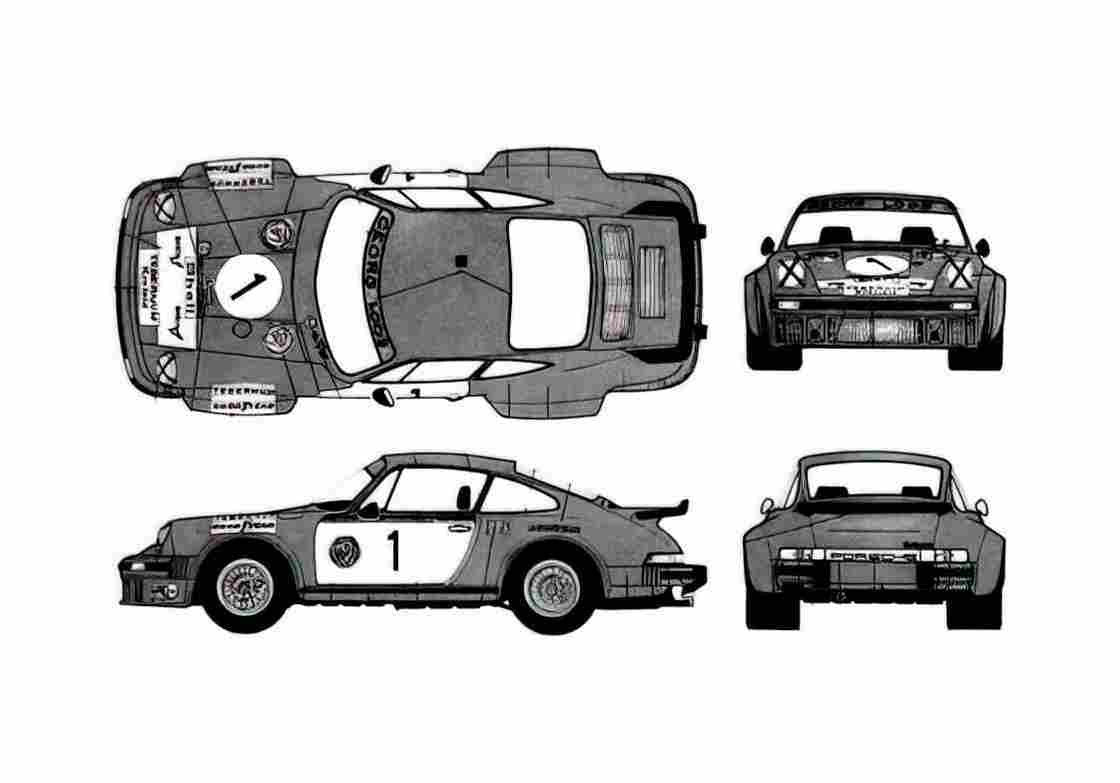 Blueprint Porsche 934 Turbo RSR Coupe 1975 A4 Photo Print