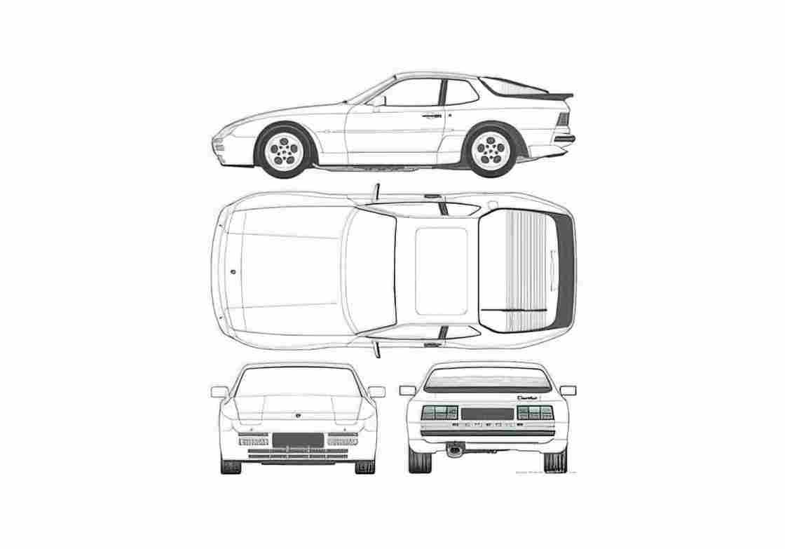Blueprint Porsche 944 Turbo Coupe 1987 A4 Photo Print