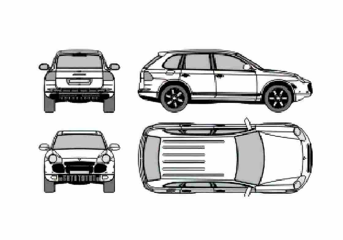Blueprint Porsche 955 Cayenne Turbo SUV 2005 A4 Photo Print
