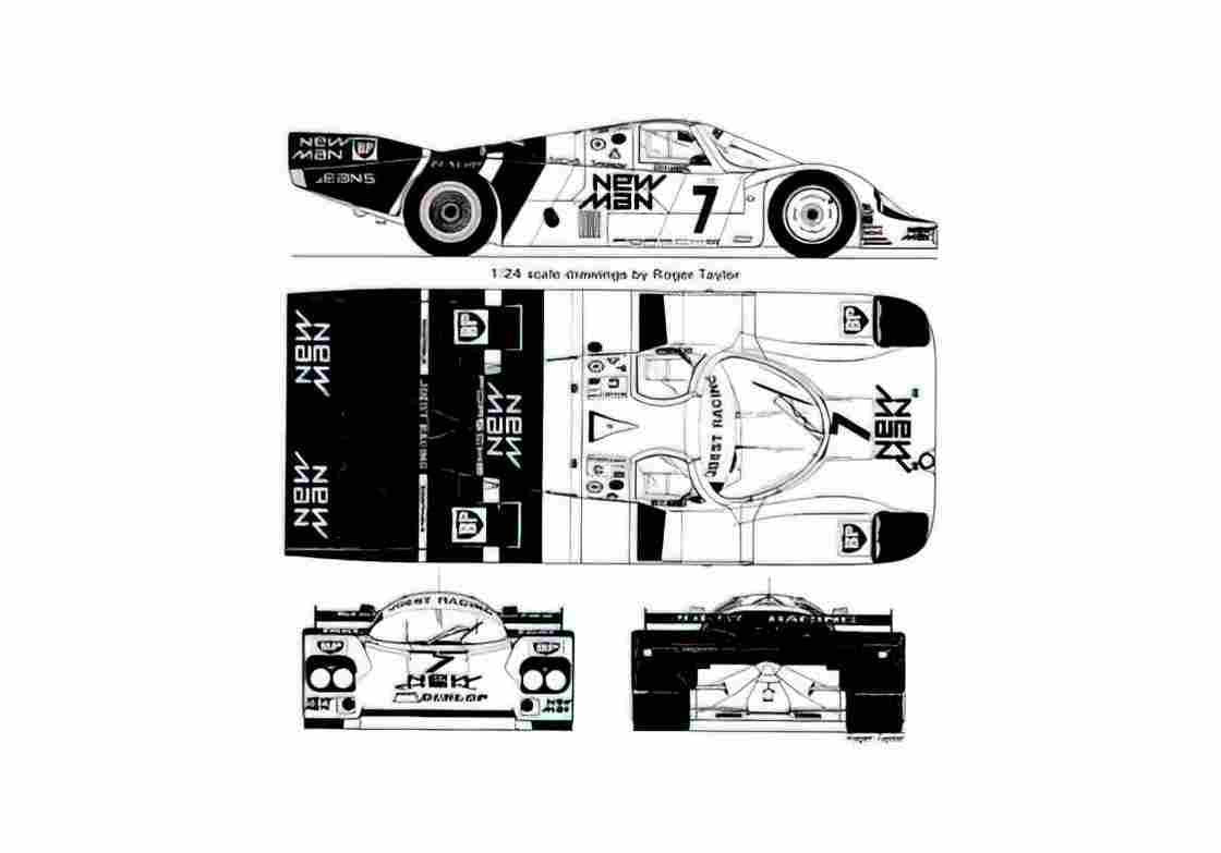Blueprint Porsche 956B Joest New Man Racing Coupe 1984 A4 Photo Print