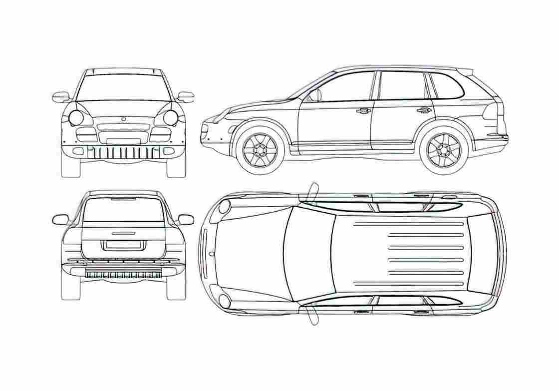 Blueprint Porsche 957 Cayenne SUV 2008 A4 Photo Print