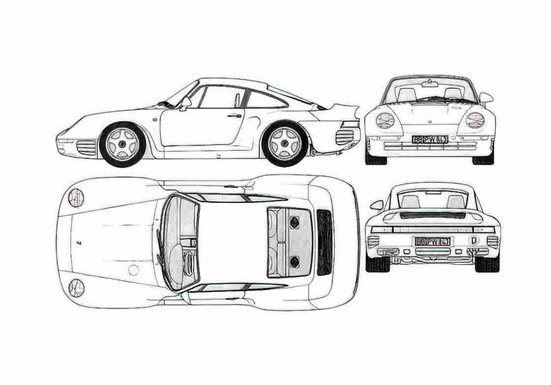 Blueprint Porsche 959 Coupe 1986 A4 Photo Print