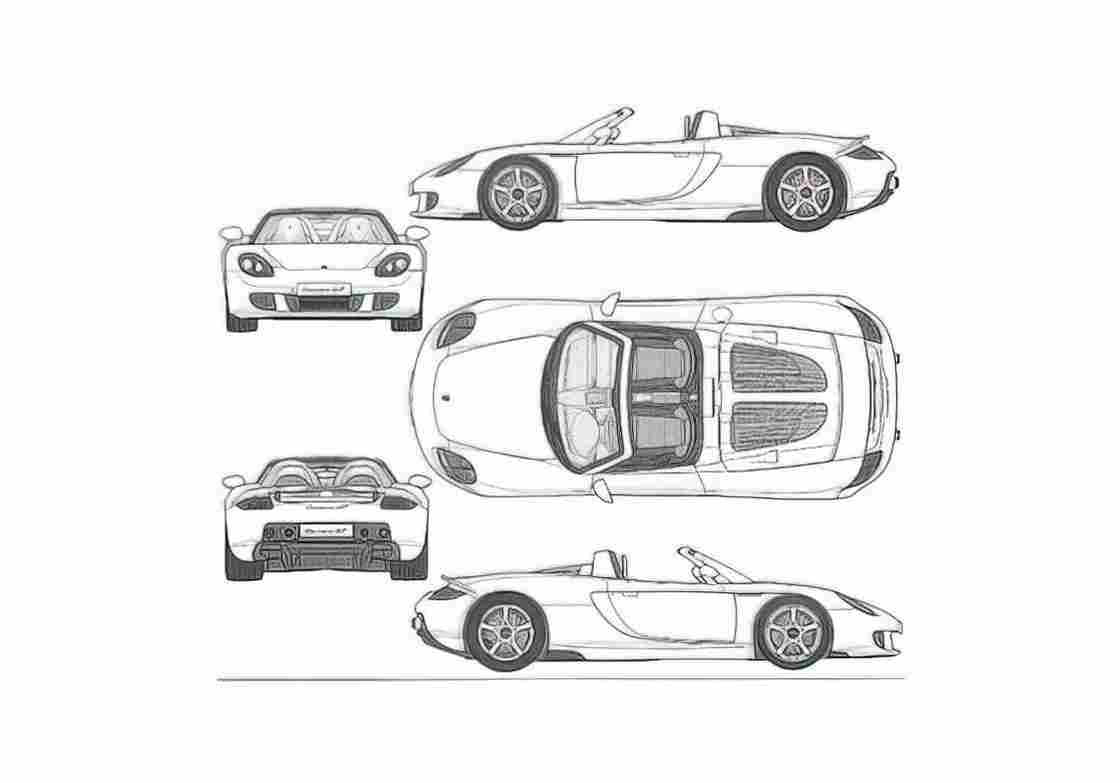 Blueprint Porsche 980 Carrera GT Roadster 2003 A4 Photo Print