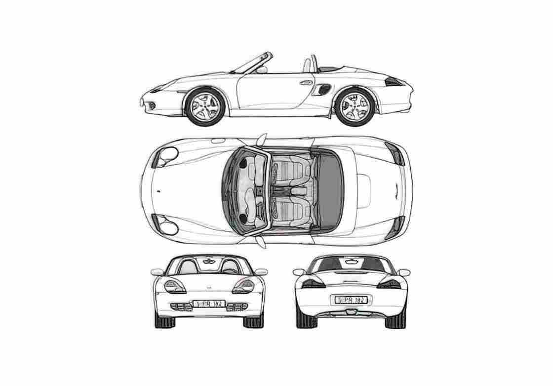 Blueprint Porsche 986 Boxster Roadster 1996 A4 Photo Print