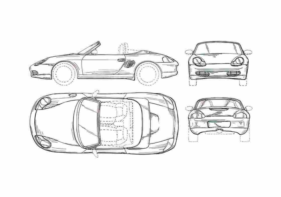 Blueprint Porsche 986 Boxster Roadster 2005 A4 Photo Print