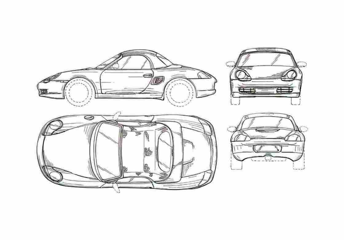 Blueprint Porsche 986 Boxster Targa 2005 A4 Photo Print