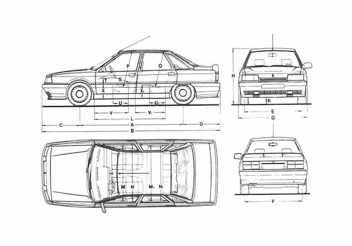 Blueprint Renault 21 2L Turbo Sedan 1995 A4 Photo Print