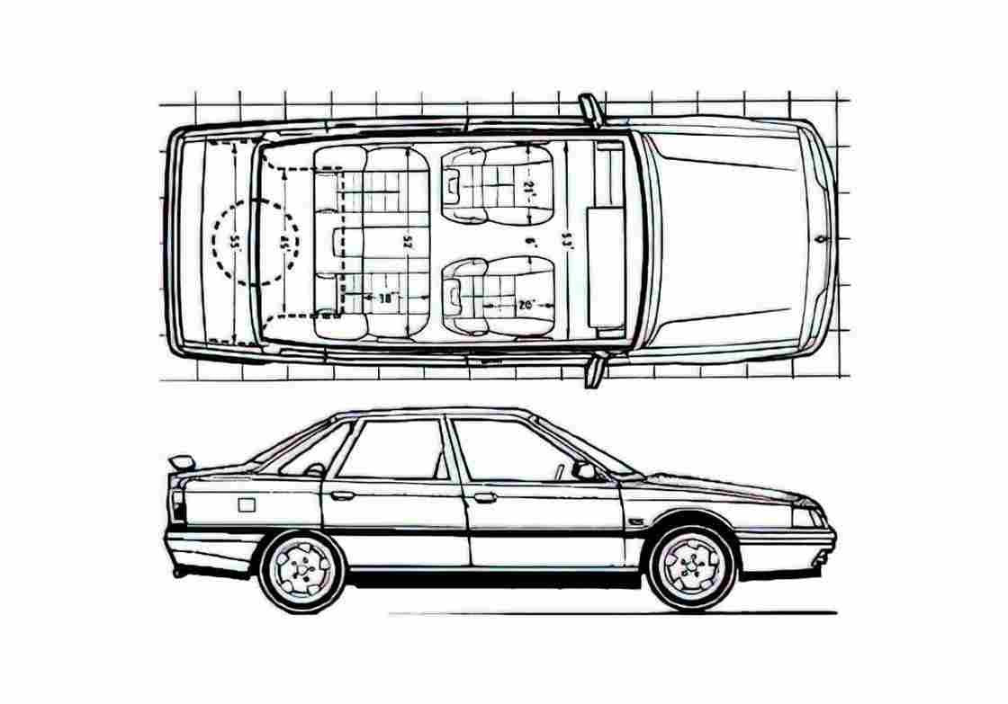 Blueprint Renault 21TSX Sedan 1986 A4 Photo Print