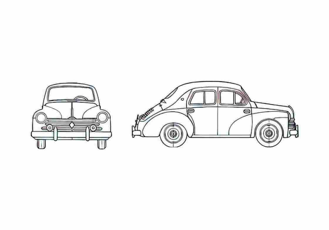 Blueprint Renault 4 CV Sedan 1957 A4 Photo Print