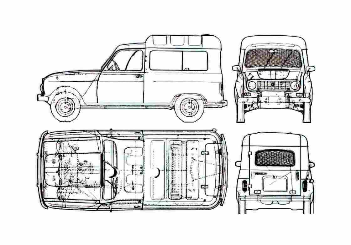 Blueprint Renault 4 Fourgonette Van 1961 A4 Photo Print